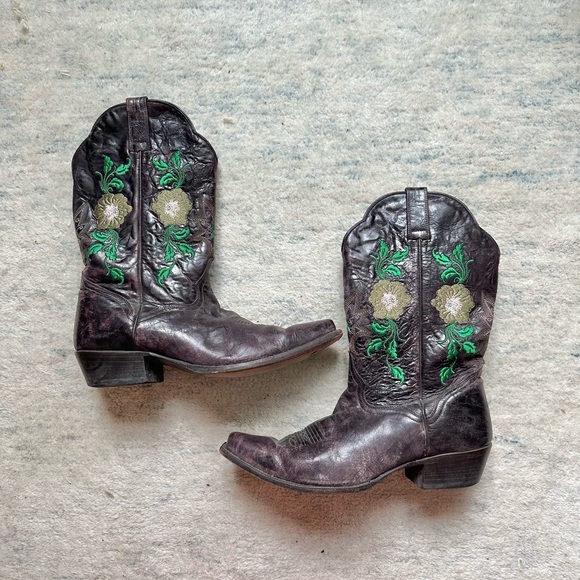 J.B. Dillon Shoes - J.B. Dillon Distressed Western Cowboy Boots Floral Embroidery Brown 11B Boho